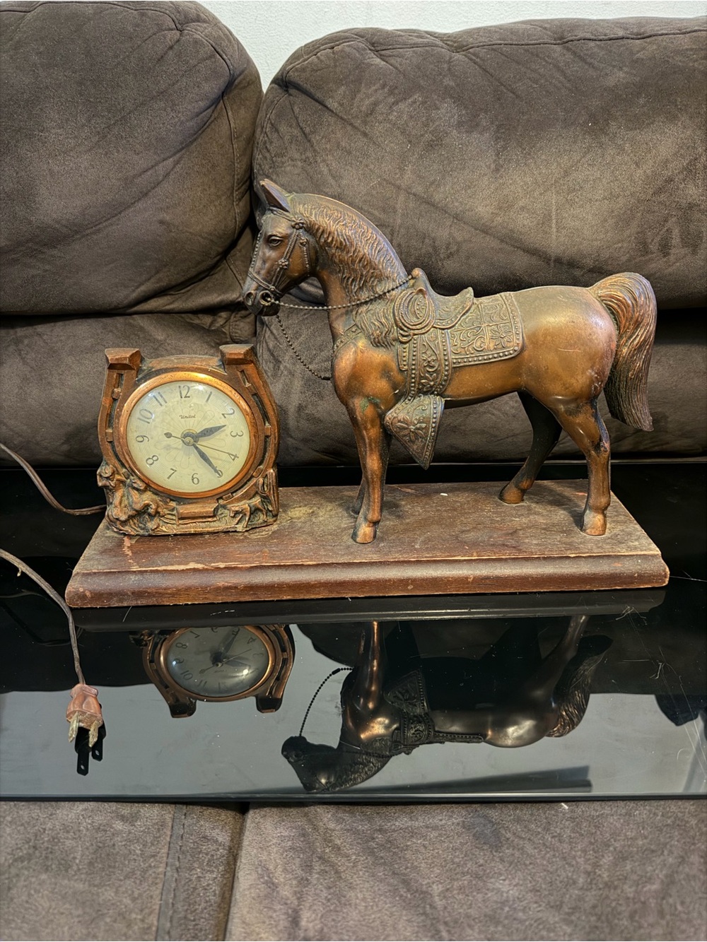 Vintage United Clock Corp. Horse Mantel Clock